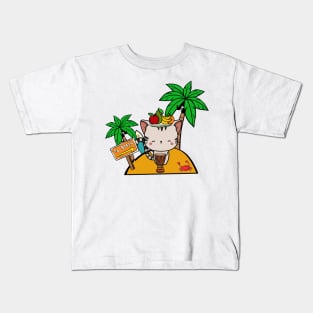 Funny tabby cat is on a deserted island Kids T-Shirt
